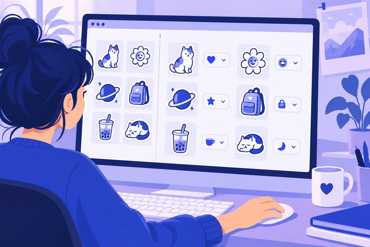 在 Signal Desktop 创建工具中排序并分配表情的示意图